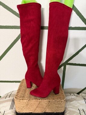 Wild Pair Red Over-the-Knee Block Heel Boots